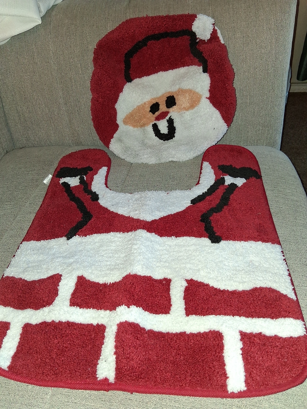 Holiday Santa Toilet Rug & Lid Cover Set - Red and White